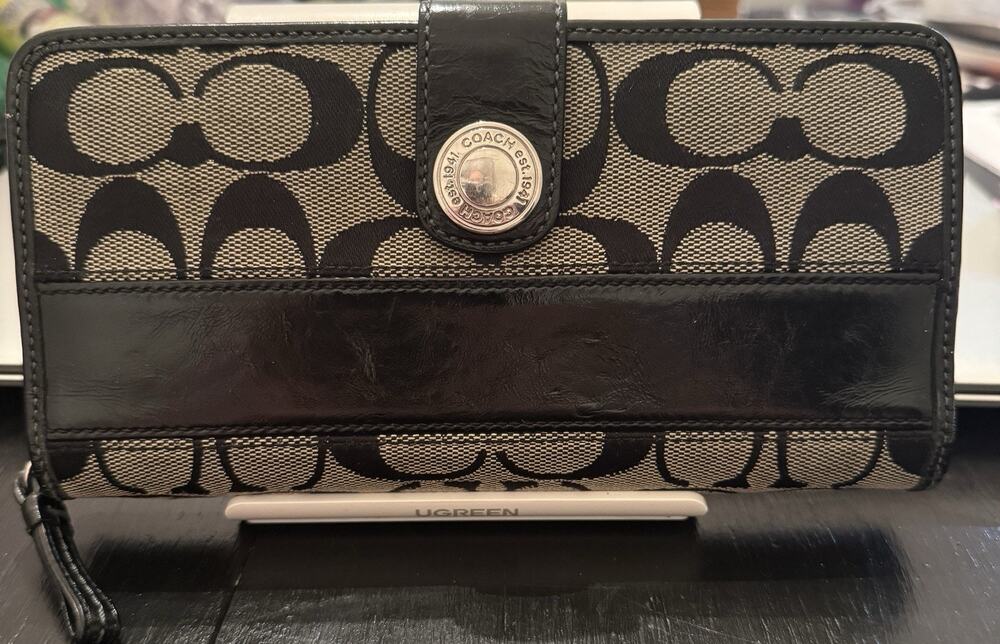 Coach Legacy Signature Stripe Zip Around Wallet